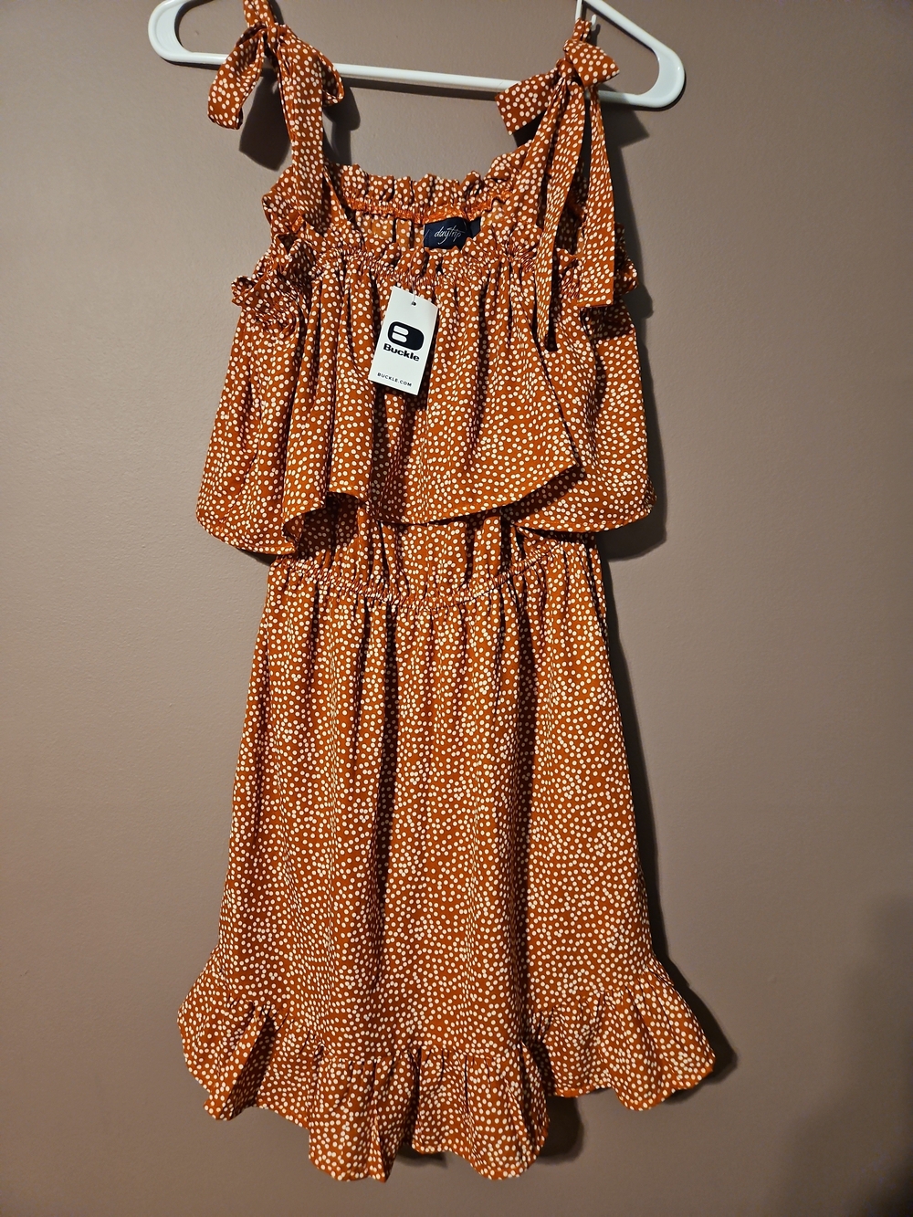 Buckle Rust Orange Polka Dot Strapless Sundress